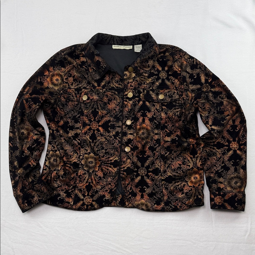 Bamboo Traders Black Tan Rust color Floral Paisley Size Petite Large PL